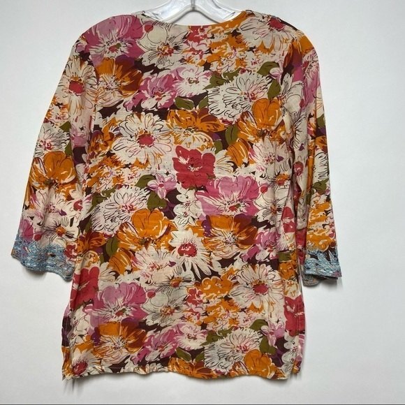 Sundance Split Neck Embroidered Floral Quarter Sleeve Length Cotton Tunic XS - Picture 9 of 9